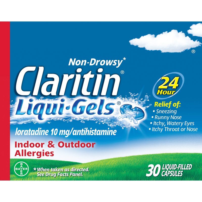 Claritin Allergy Relief 24 Hour Non-Drowsy Loratadine Liquid Gel, 1 of 9
