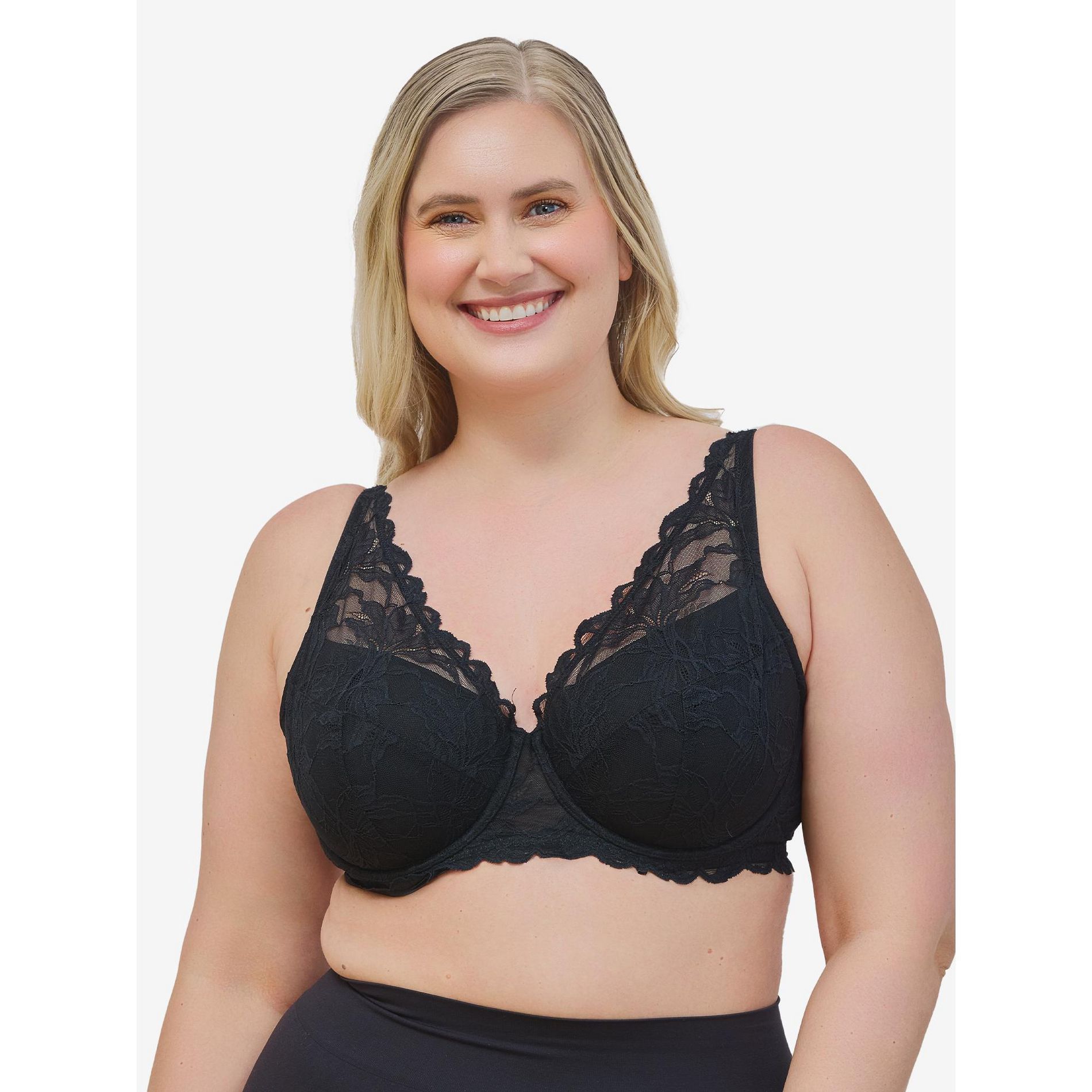 Leading Lady Women's The Willow - Lace Plunge Underwire Bra (5944) Black 40A