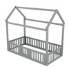 CAVINAS Twin Size Bed Frame, Wood House Bed with Fence and Door for Children, Floor Platform Bed - 4 of 4