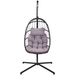 CAVINAS Outdoor Egg Swing Chair for Patio,High Quality Wicker Chair,Hammock Swing Chair for Patio,Living Room&Balcony,Waterproof,350LBS Capacity,Gray - 1 of 4