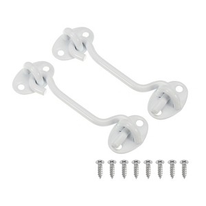 Unique Bargains Carbon Steel Carbon Steel Hook Eye Latch 2 Pcs with 8 Screws - 1 of 4
