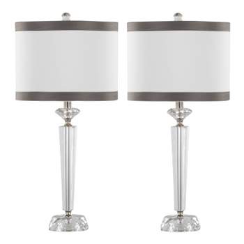 LumiSource (Set of 2) Diamond Torch 25.75" Crystal Contemporary Table Lamps with Off-White Shade with Dark Gray Trim from Grandview Gallery