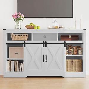 Heynemo Farmhouse TV Stand for 23" Fireplace, 34'' Tall Entertainment Center for 65''+ TV, TV Console with Sliding Bar Door (without Fireplace) - 1 of 4