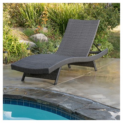 Gray Wicker Adjustable Outdoor Chaise Lounge with Iron Frame