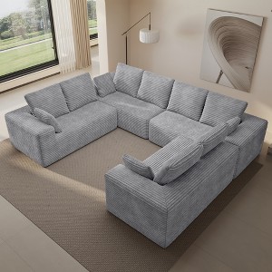 WJSHome 134 Inch Modular Cloud Couch, Boneless Sectional Couches for Living Room, Deep Seat Corduroy Fabric No Assembly Required Sleeper Sofa - 1 of 4