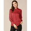 INSPIRE CHIC Women's Puff Long Sleeve Point Collar Vintage Button Work Satin Shirt - 3 of 4