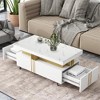 Vynxaria Contemporary Faux Marble Coffee Table, Rectangle Cocktail Table with Wheels, Moderate Luxury Center Table for Living Room, White - 2 of 4