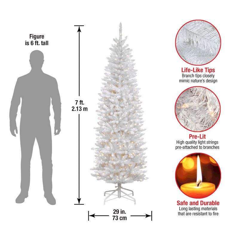 National Tree Company 7 ft Artificial Pre-Lit Slim Christmas Tree, White, Kingswood Fir, White Lights, Includes Stand, 5 of 6