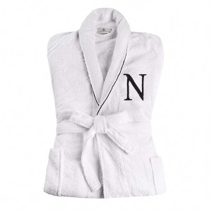 Modern Cotton Absorbent Traditional Adult Unisex Solid with Monogram Bath Robe by Blue Nile Mills - 1 of 4