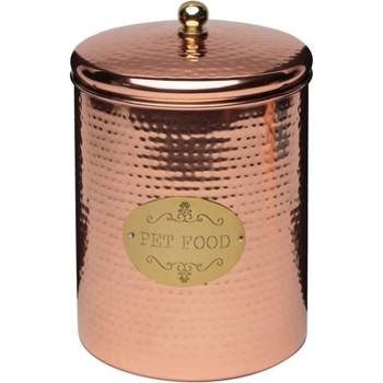 Amici Pet Copper Spaniel Treats Canister Decorative Hand Made Hammered Finish Metal Storage Container