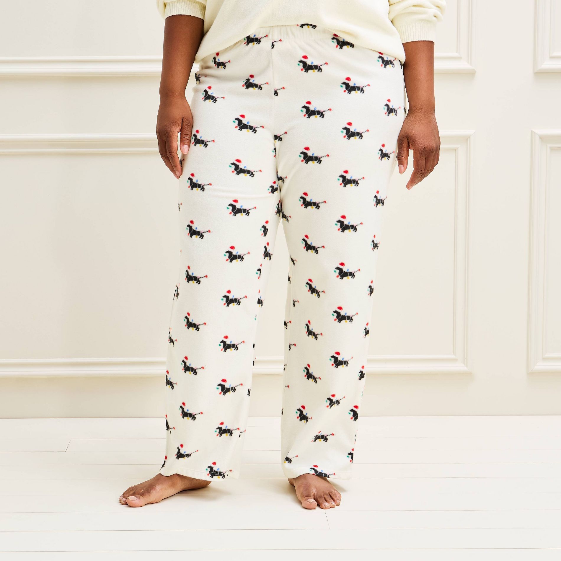Women's Holiday Dachshund Fleece Matching Family Pajama Pants - Wondershop™ Cream