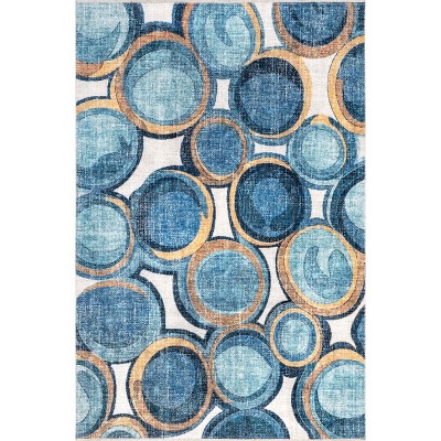 Nuloom Avie Abstract 3x5 Machine Washable Accent Indoor Area Rug for Living Room Bedroom Dining Room Entryway Kitchen, Blue/Ivory