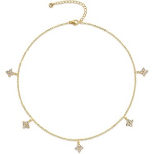 Dainty Gold Pendant Necklace for Women, 14K Gold Plated Aesthetic Choker cross cz choker gold - 1 of 4