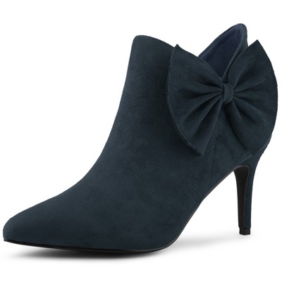 Allegra K Women's Pointed Toe Zip Stiletto Bow Heels Boots