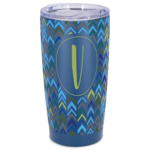 Elanze Designs V Monogram Herringbone Arrows Wrap-Around Design 20 Ounce Stainless Steel On-The-Go Coffee Mug, Thermal Travel Tumbler with Leak - 1 of 4