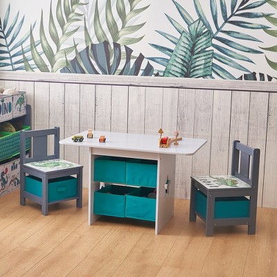 Image of LuxenHome Kids Art Play Table and Chair Set with Storage Baskets Multicolored