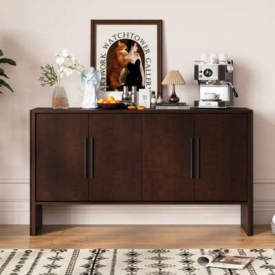Whisen 4-Door Large Storage Retro Sideboard with Adjustable Shelves and Long Handles