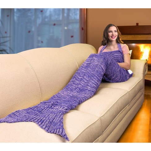 Catalonia Mermaid Tail Fleece Blanket Super Soft Warm Comfy Fleece lined Knit Mermaids With Non slip Neck Strap Best Gift For Girls Women Purple Target