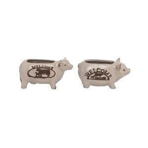 Transpac Ceramic Cow/Pig Container Set of 2 Spring Home Decorations - 1 of 1