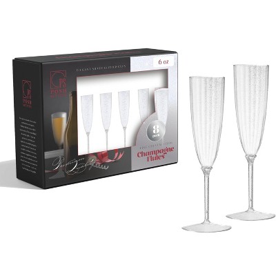 Posh Setting 6 Oz Silver Glitter Plastic Disposable Champagne Flutes - 8 Pack