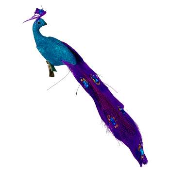 Northlight 11" Purple and Blue Jeweled Peacock Bird Clip On Christmas Ornament