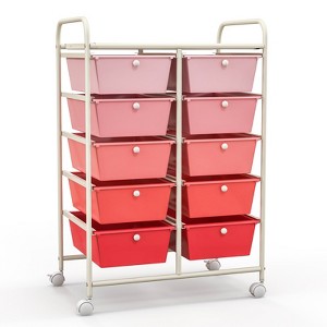 Gymax Stylish and Functional Organizer Cart Metal Frame Spacious Storage Easy Mobility Versatile Design Hot Pink/Macaron/Pink/Rainbow - 1 of 4