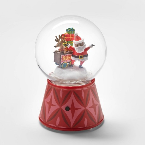 Small Animated Santa and Reindeer Snow Globe Red - Wondershop™ - image 1 of 2