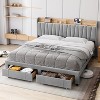 Bed Frame with Storage Drawer, Upholstered Platform Bed with Storage Headboard and Charging Station, No Box Spring Needed, Easy Assembly - 2 of 4