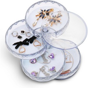 5-Layer Rotating Jewelry Organizer with Lid, Portable Travel Tray Case for Earrings, Rings & Bracelets, White - 1 of 4