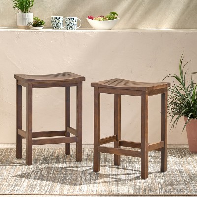 TOAOTBNBO Counter Height Barstools with Footrests, Wood Saddle Stools Set of 2, Kitchen Bar Chairs with Subtly Curved Seat, Mahogany
