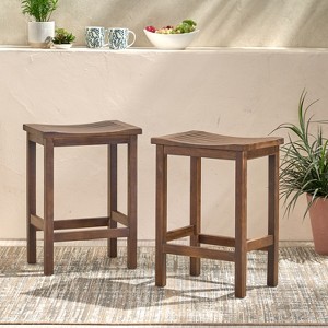 TOAOTBNBO Counter Height Barstools with Footrests, Wood Saddle Stools Set of 2, Kitchen Bar Chairs with Subtly Curved Seat, Mahogany - 1 of 4