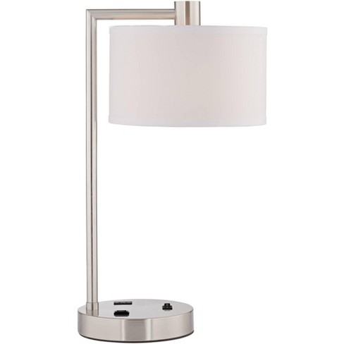 360 Lighting Modern Desk Table Lamp With Hotel Style Usb And Ac Power Outlet In Base Brushed Nickel White Linen Drum Shade For Bedroom Office Target