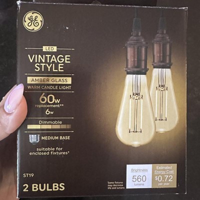 Ge 2pk 6w 60w Equivalent Led Light Bulbs Amber Glass Warm Candle