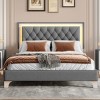 1pc Bed Frame Upholstered Velvet Platform with LED Headboard, No Box Spring Needed, Modern Design for Bedroom - Baofuwish - 3 of 4