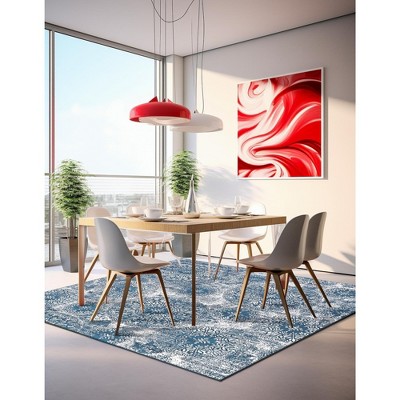 Sofia Grand Blue and White Square Synthetic Area Rug