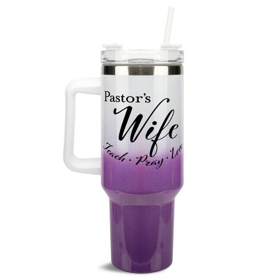 Elanze Designs Pastor's Wife Teach Pray Love Faith 40 oz. Stainless Steel, Large Water Bottle Coffee Mug, Spill & Leak Resistant, Thermal Travel