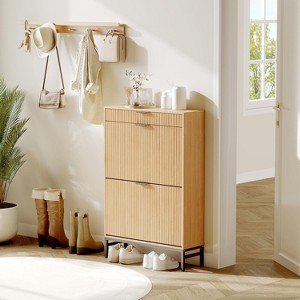 Shoe Cabinet with 2 Flip Drawers Shoe Storage Cabinet Freestanding Shoe Organizer with Drawers Narrow Shoe Rack Cabinet Farmhouse for Entryway - 1 of 4