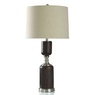 Mid-Century Modern Design with Faux Wood Finish Table Lamp Silver - StyleCraft: Linen Shade, UL Listed, 150W