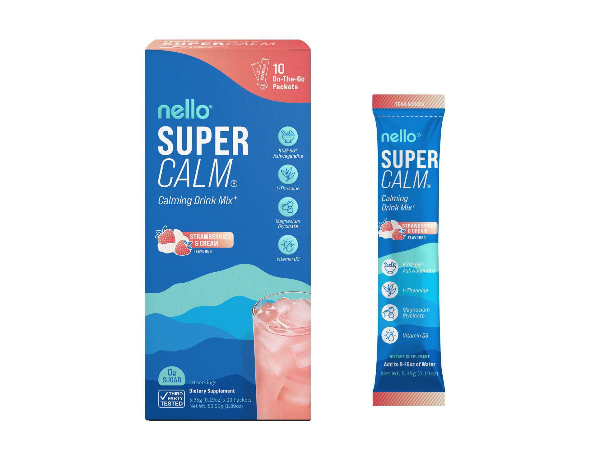 Nello Supercalm Calming Drink Mix Supplement Powder - Strawberries & Cream - 1.5oz/10ct