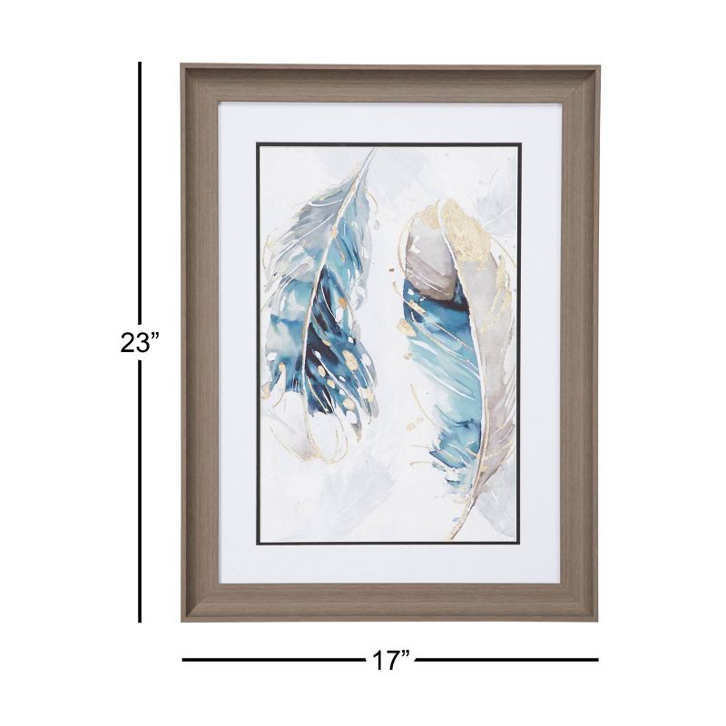 17.5&#34; x 23.5&#34; Eclectic Decor Watercolor Feathers Print in Rectangular Brown Wood Frame - Olivia &#38; May, 3 of 4