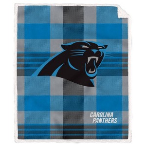 NFL Carolina Panthers Plaid Steel Royal Plush Faux Shearling Blanket - 1 of 3