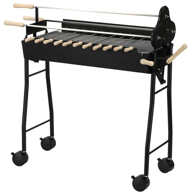 Outsunny Portable Charcoal BBQ Grills Steel Rotisserie Outdoor Cooking Height Adjustable with 4 Wheels Large / Small Skewers Portability, 5 of 10