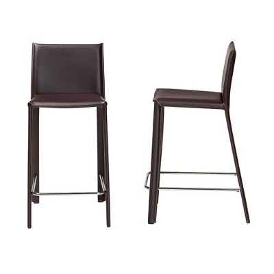 Rustic Brown Leather & Metal 42" Counter-Height Stool Set