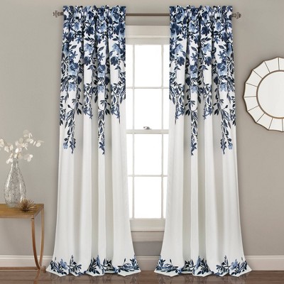 Set of 2 (108"x52") Tanisha Light Filtering Window Curtain Panels Navy - Lush Décor