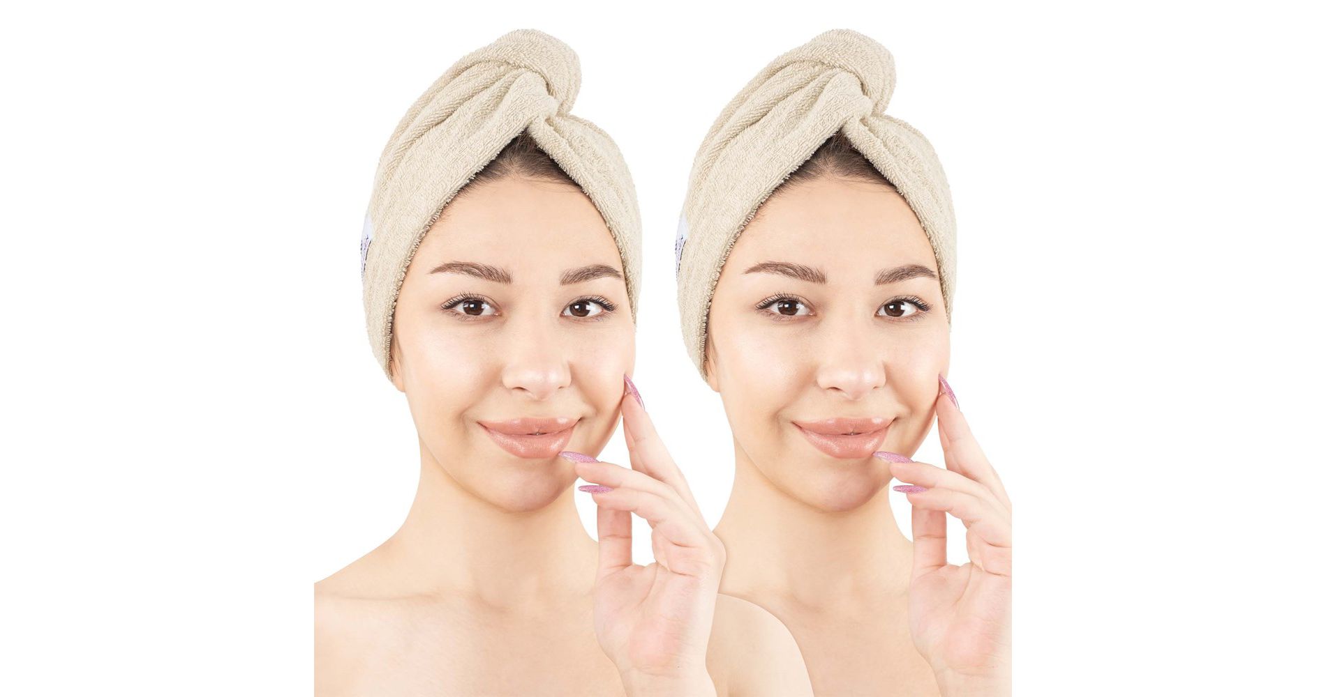 American Soft Linen 100% Cotton Hair Drying Towels for Women, 2 Pack Turkish Hair Towel Wrap, Head Towel Cap with Button, Hair Turban Towel