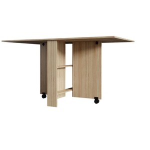 Okak 55IN Modern Extendable Kitchen Table, Space-Saving Dining Table with 2 Wheels and 2 Storage Racks, Foldable Table for Living Room, Wood - 1 of 4