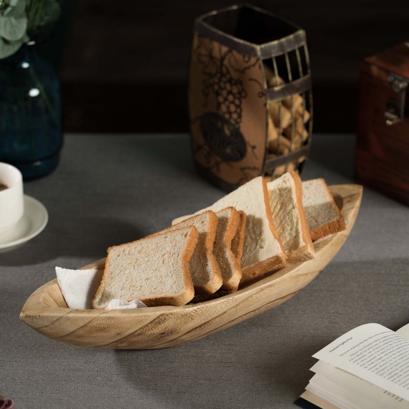 Vintiquewise Wood Carved Boat Shaped Bowl Basket Rustic Display Tray, 2 of 8