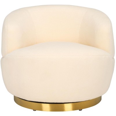 Ivory Barrel Swivel Lounge Chair with Wood Accents