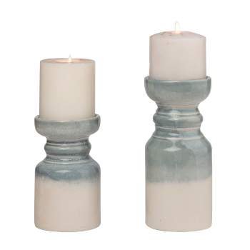 Transpac Ceramic 7.9 in. White Candle Holder Set of 2