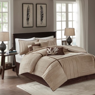 Lyngins 7-Piece Queen Comforter Set, Casual Style Faux Suede Bedding Set with Pintuck Details, Soft Micro-Suede, Machine Washable Quilt Bedding Set